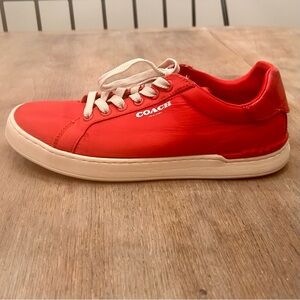 Coach Bright Red Low-Top Sneaker with Cream Logo